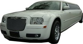 White Chrysler limo for hire, School Proms, Birthday celebrations and anniversaries. Cars for Stars (Manchester)